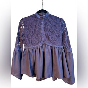 Sun & Shadow Lace Inset Peplum Top Bell
